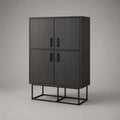 Credenza alta rettangolare a 4 ante in MDF melaminico e acciaio nero, 100 x 40 x 150 cm