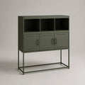 Credenza alta rettangolare in acciaio verde oliva con 3 ante e 3 vani aperti, 100 x 35 x 120 cm