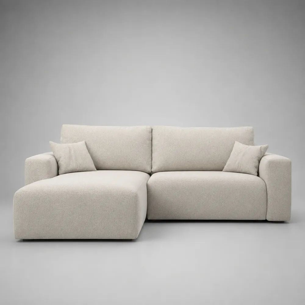 Divano angolare 3 posti in tessuto boucl¨¦ avorio con penisola sinistra, 240 x 160 x 85 cm