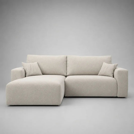 Divano angolare 3 posti in tessuto boucl¨¦ avorio con penisola sinistra, 240 x 160 x 85 cm