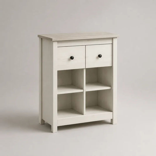 Credenza rettangolare in MDF e legno di pino bianco crema e nero con 2 cassetti e 4 vani, 80 x 40 x 100 cm