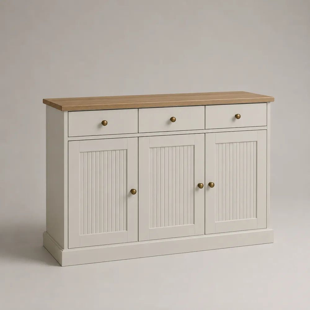 Credenza rettangolare avorio e rovere in MDF e pannello truciolare con 3 ante e 3 cassetti, 120 ¡Á 40 ¡Á 90 cm