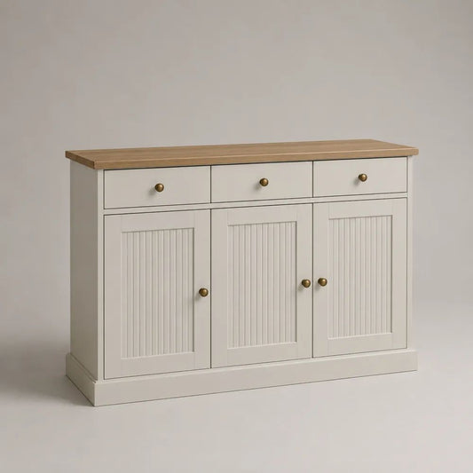 Credenza rettangolare avorio e rovere in MDF e pannello truciolare con 3 ante e 3 cassetti, 120 ¡Á 40 ¡Á 90 cm