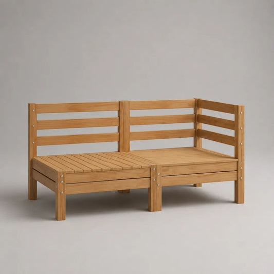 Divano angolare da esterno a 2 posti in legno massello di acacia marrone naturale, 130 x 70 x 75 cm