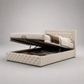 Letto matrimoniale contenitore imbottito beige 175 ¡Á 218 ¡Á 110 cm, rete 160 ¡Á 200 cm e testiera trapuntata