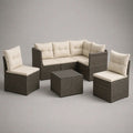 Set da giardino per esterno 6 pezzi in rattan PE marrone scuro e crema, divano angolare 190 x 190 x 73 cm, 2 poltrone 64 x 66 x 78 cm e tavolino 65 x 65 x 36 cm