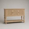 Consolle rettangolare con contenitore a 3 ante in legno e rattan, beige naturale e nero, 120 x 40 x 100 cm