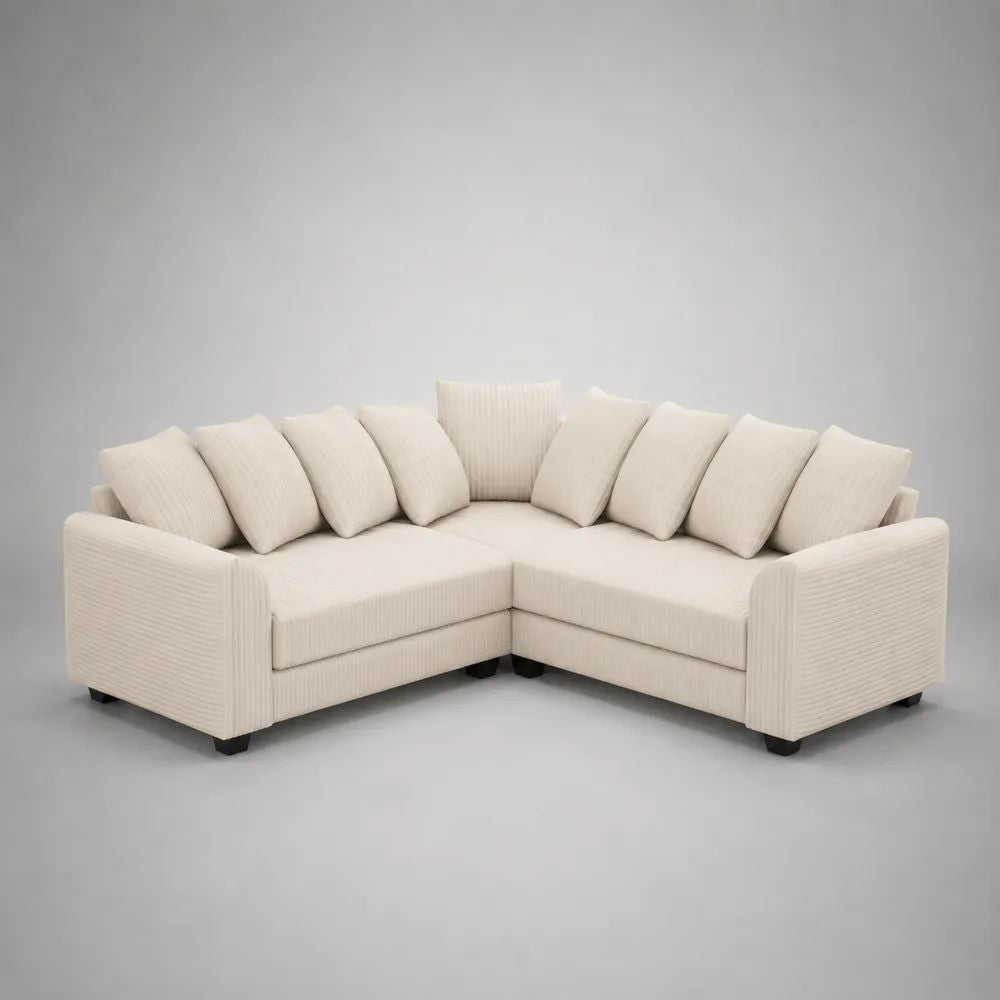 Divano angolare a L a 5 posti in velluto a coste crema, 250 x 250 x 85 cm