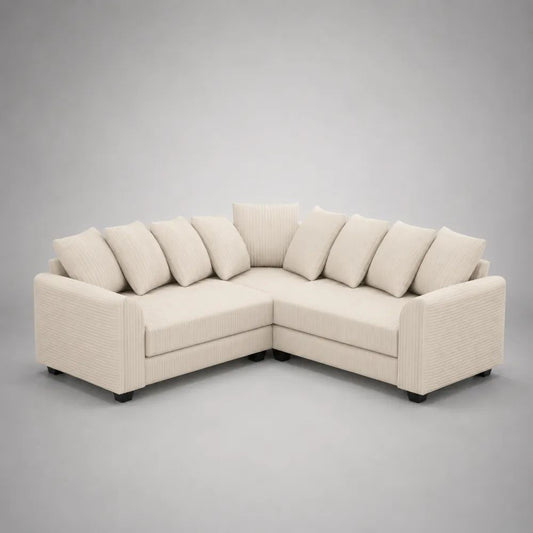 Divano angolare a L a 5 posti in velluto a coste crema, 250 x 250 x 85 cm