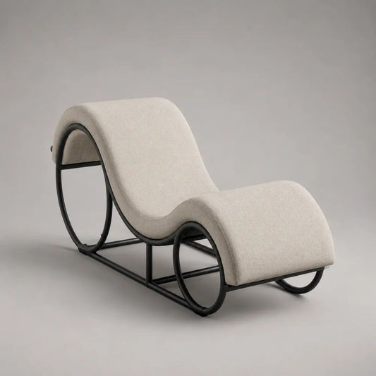 Chaise longue a dondolo monoposto in tessuto e acciaio, 150 x 65 x 90 cm, bianco crema e nero