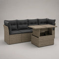 Set divano angolare da giardino 7 posti in polyrattan PE con tavolo e 2 pouf, 191 ¡Á 191 ¡Á 74 cm, talpa e antracite