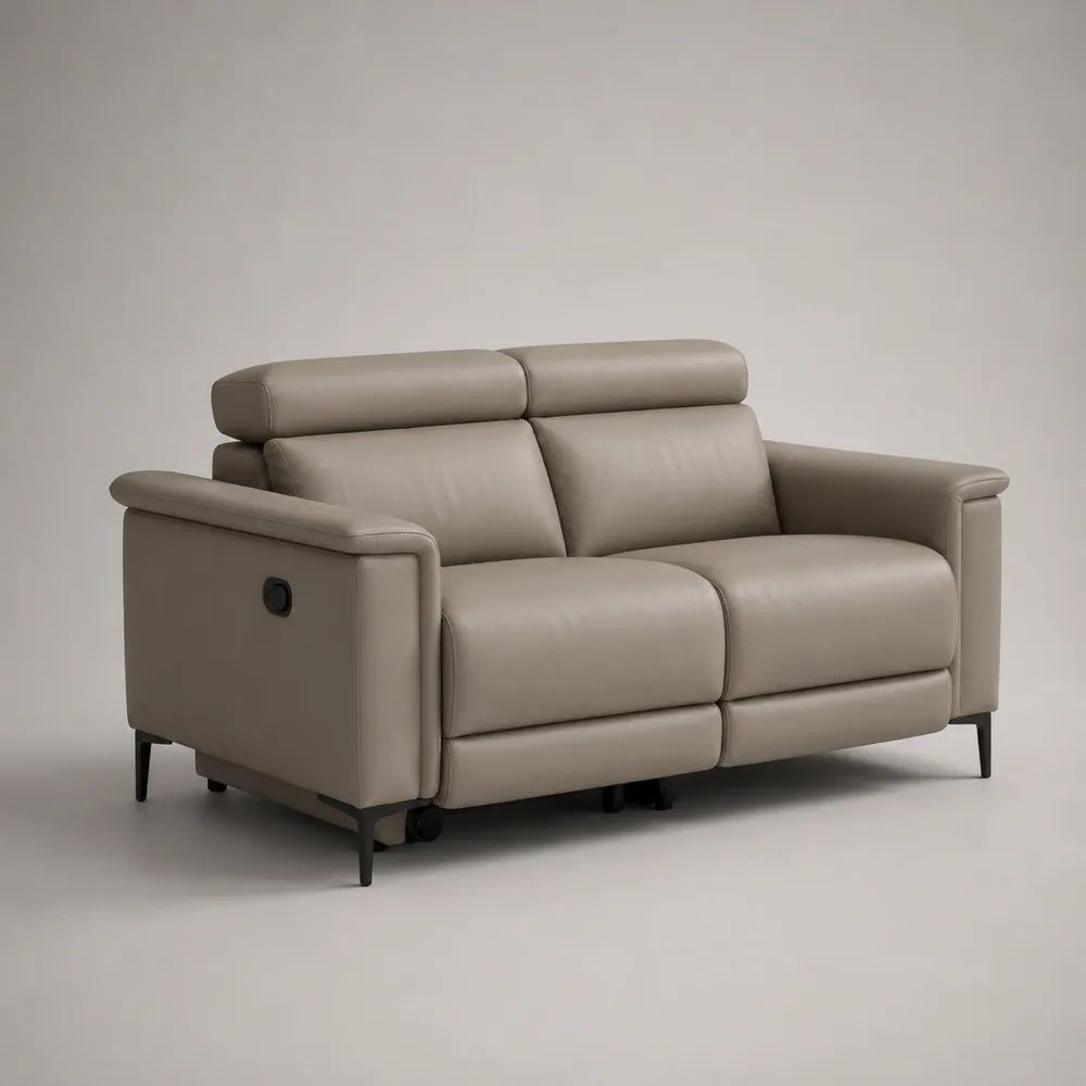 Divano relax reclinabile a 2 posti in similpelle PU tortora con poggiatesta regolabili, 160 x 96 x 100 cm