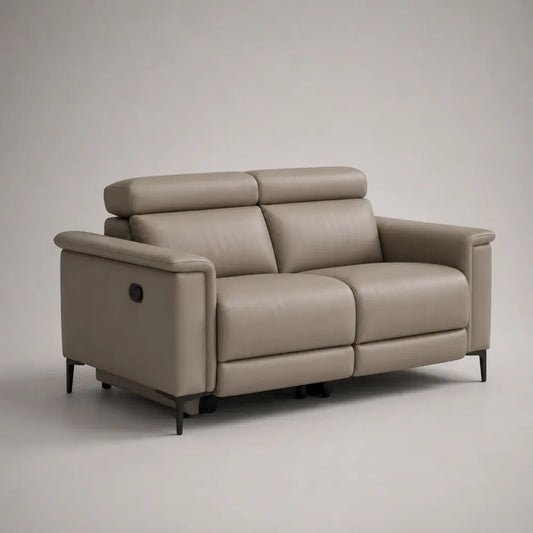Divano relax reclinabile a 2 posti in similpelle PU tortora con poggiatesta regolabili, 160 x 96 x 100 cm