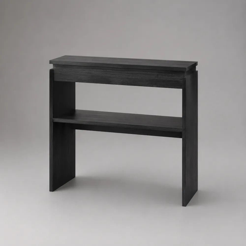 Consolle da ingresso rettangolare in legno nero con ripiano aperto, 100 x 35 x 80 cm
